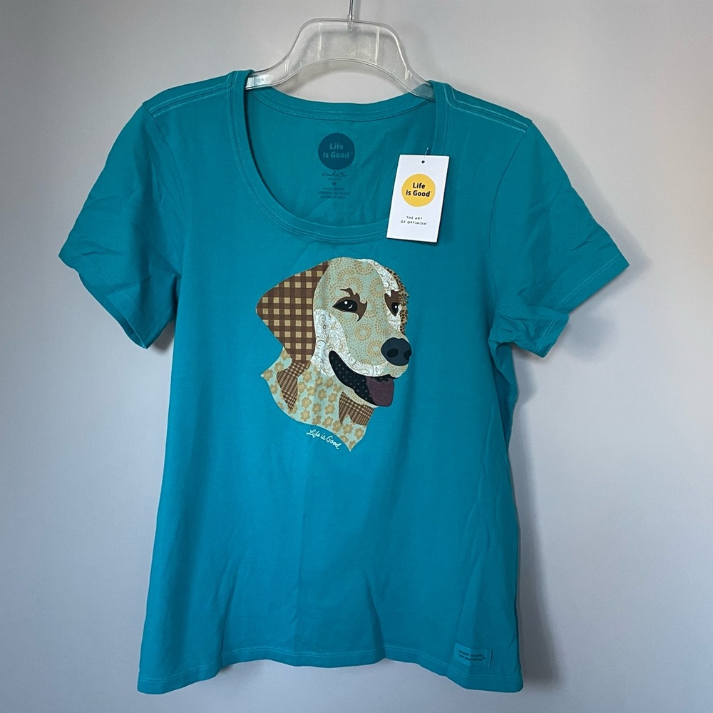 Life Is Good Golden Retriever Crusher T-Shirt Women’s Medium Teal Dog Graphic
